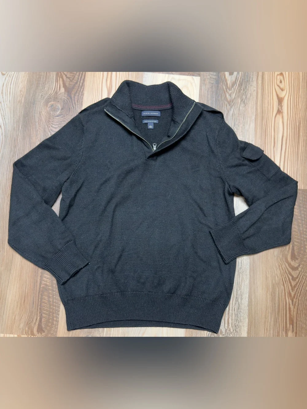 Banana Republic Men Large Italian Yarn Half Zip Tactical Military Sweater Black